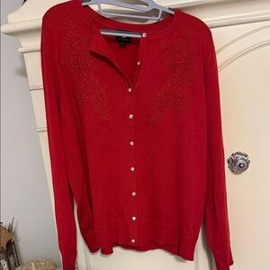 JM Jessica Mcclintock Collection Red Floral Cardigan rhinestone button xxl